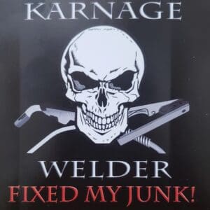 A sign with a skull and two wrenches.