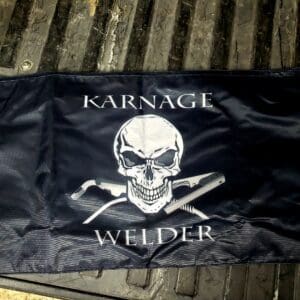 A black flag with a skull and crossbones on it.