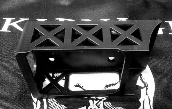 A black and white photo of the front bumper.