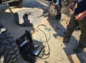 Welding on an axle.