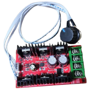 A red board with wires and a button